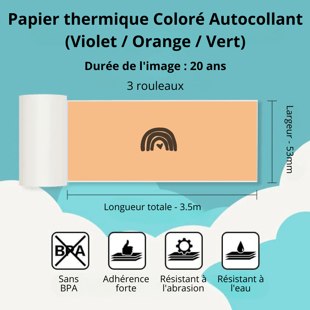 SmartPaper™ Papier Coloré (Violet/Vert/Orange) Adhésif 20 ans